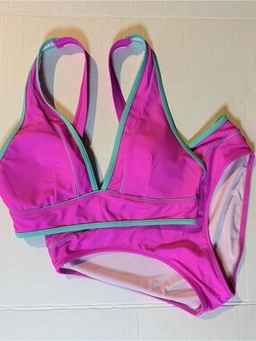 Source Unknown Hot Pink Bikini with Teal Trim
